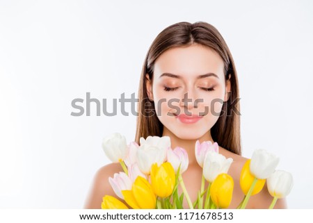 Zdjęcia stock: Femininity And Spa - Young Beautiful Tender Woman Smelling Lily