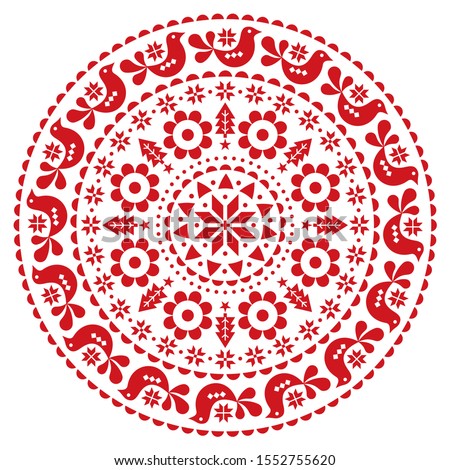 Christmas Vector Folk Pattern - Red Snowflake Mandala Seamless Design Scandinavian Style Xmas Wall Zdjęcia stock © RedKoala