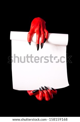 Stock photo: Red Devil Holding Banner Blank Satan And White Blank Demon Joy