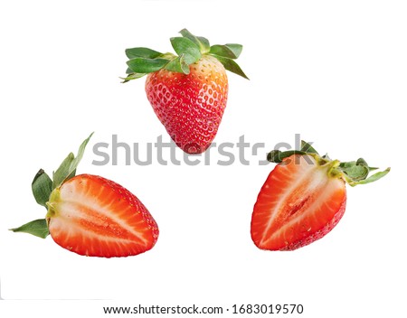 Сток-фото: Summer Breakfast With Ripe Sliced Strawberry Green Leaves Mint On White Wood Board Top View Clos