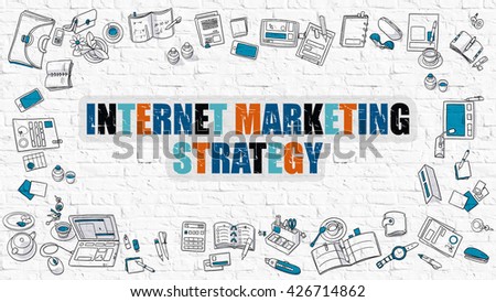 ストックフォト: Internet Marketing Strategy Concept Multicolor On White Brickwall