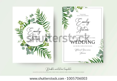 Stock foto: Wedding Invitation Modern Card Design Green Tropical Palm Leaf Greenery Decorative Wreath Vector