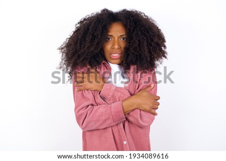 Foto stock: Portrait Of Beautiful Desperate Scared Frightened Young Muslim Woman Wearing Black Hijab Holding Kni