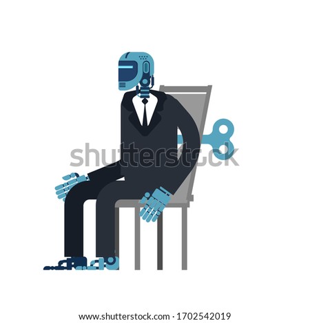 Foto stock: Cyborg Businessman Clockwork Key Robot Office Artificial Intel