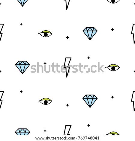 Foto stock: Doodle Hipster Lightning Eye And Diamond Seamless Pattern