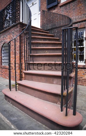 ストックフォト: Stone Staircase With White Metal Hand Rails Leading To The Front