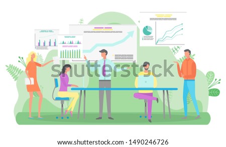 Zdjęcia stock: Man And Woman Present A Project Illustration With Cartoon Characters Team Building Leaders