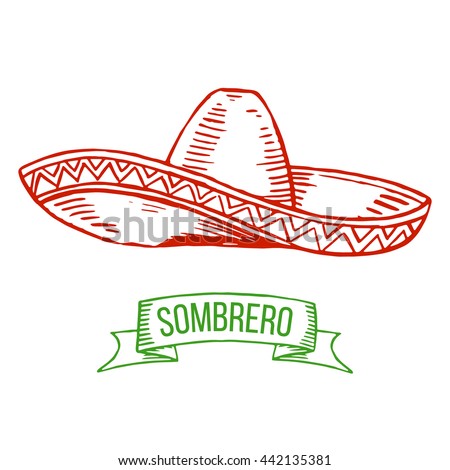 Stok fotoğraf: Sketch Of Sombrero Isolated On White Background Vector Illustra
