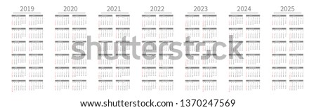Stock foto: Mockup Simple Calendar Layout For 2019 To 2025 Years Week Starts From Sunday