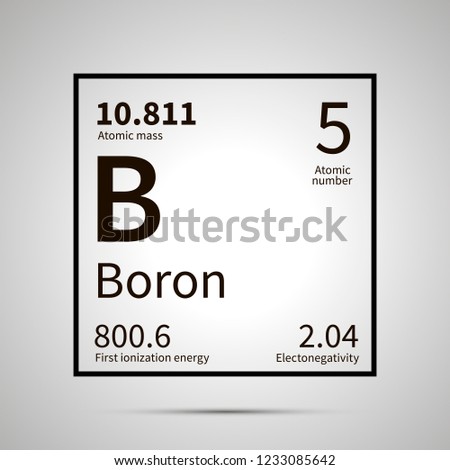 Stockfoto: Boron Chemical Element With First Ionization Energy Atomic Mass And Electronegativity Values Simpl