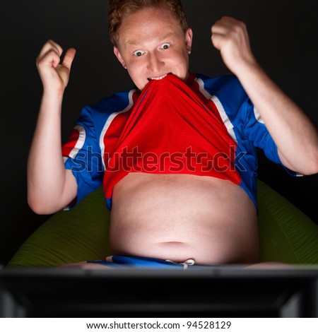 Stockfoto: Closeup Portrait Of Young Man Wearing Sportswear Fan Of Football