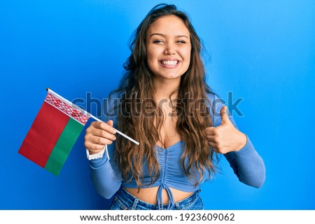 Stock photo: Belarus National Flag Thumb Up Gesture For Excellence And Achiev