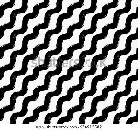 Сток-фото: Vector Seamless Black And White Hand Drawn Diagonal Lines Rhombus Pattern