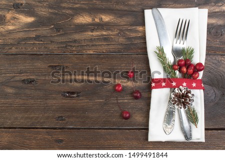 Zdjęcia stock: Christmas Holiday Dinner Background Empty Dish Cutlery And Chr