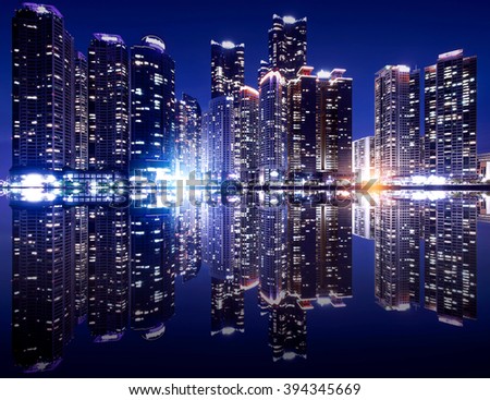 ストックフォト: Busan Cityscape With Reflection Effact South Korea Skyline Da