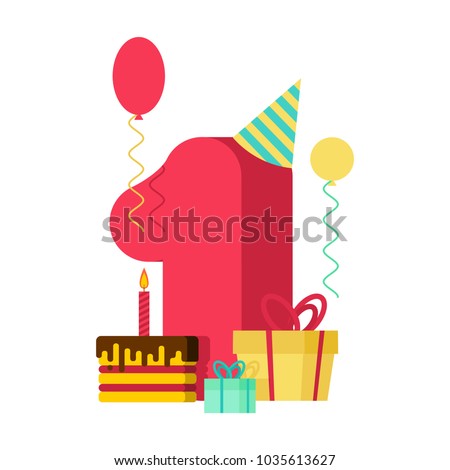 1 Number And Candles For Birthday One Figure For Holiday Cartoo Foto stock © MaryValery