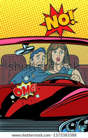 Stok fotoğraf: Car Accident On The Road Omg No Man And Woman Reaction Of Frig