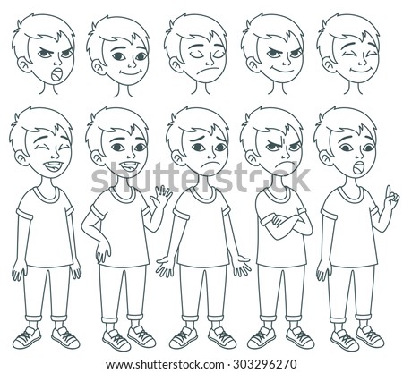 Foto stock: Boy Child Vector Caucasian Face Emotions Various Gestures Hospital Health Animation Creation