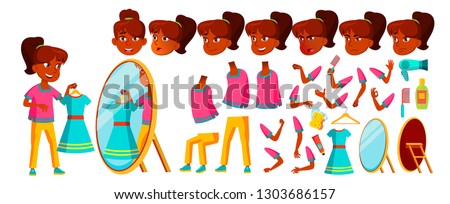 Indian Girl School Kid Vector Animation Creation Set Face Emotions Gestures Teenage Spring Holi ストックフォト © pikepicture