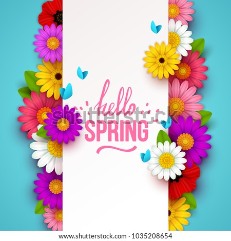 Foto stock: Vector Spring Background With Floral Composition Abstract Hand Drawn Colorful Flowers With Differen