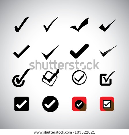 Foto stock: Checkmark Or Tick Mark Collection Set Acceptance Approval Right Choice Correct Selection True O