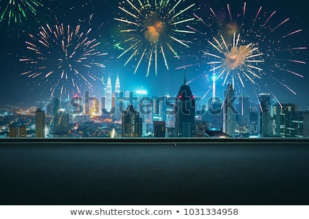 Zdjęcia stock: Fireworks Background With City Skyline