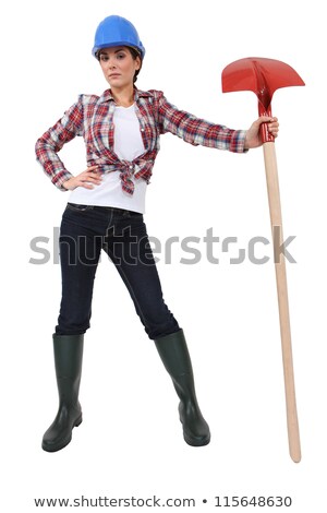 Stock fotó: Young Female Bricklayer Holding Shovel