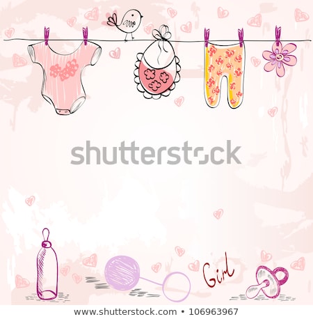 Foto stock: New Baby Girl Announcement Card With Little Girl