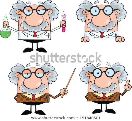 Scientist Cartoon Character Pointing At Sign Stok fotoğraf © HitToon