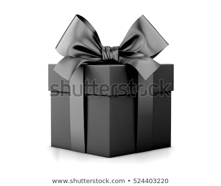 ストックフォト: Black Gift Box With White Decoration Ribbon 3d Rendering