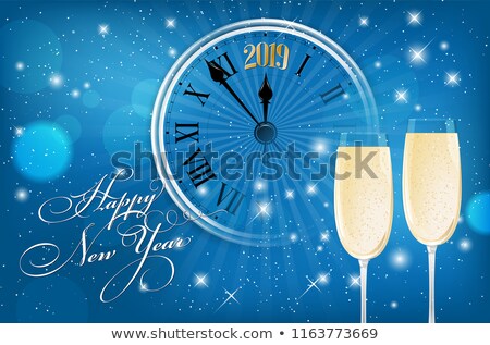 Foto stock: Bokeh Shiny Abstract Background With Clock And Champagne