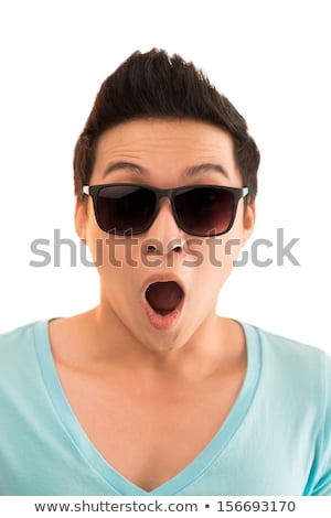 Foto stock: Close Up Portrait Of A Shocked Asian Man In Sunglasses