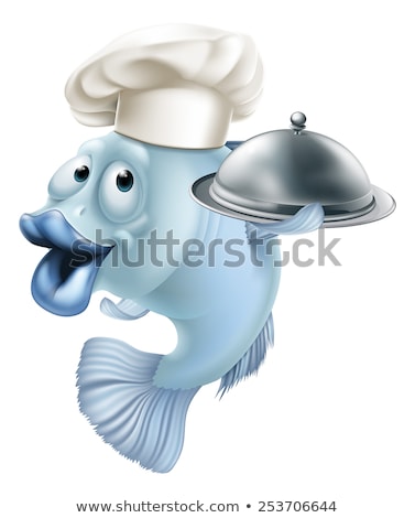 Stock photo: Cartoon Waiter Holding Fish And Chips