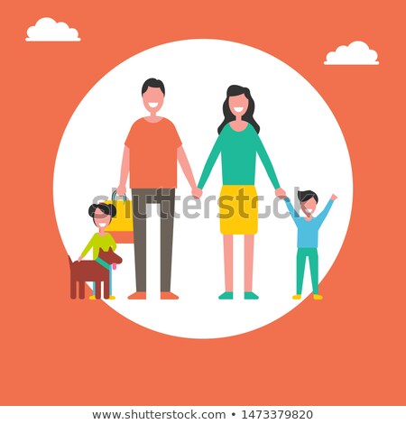 Stok fotoğraf: Happy Family With Dog And Shopping Bags Poster