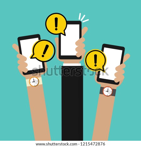 Stock fotó: Hand Holding Phone With Attention Warning Alert Sign With Exclamation Mark Symbol On Screen Shield