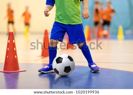 Children Playing Football In School Gymnasium Indoor Soccer ストックフォト © matimix