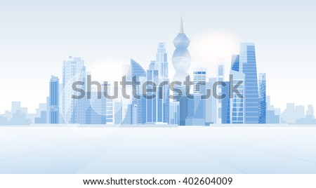 Stock fotó: Outline Panama City Skyline With Blue Skyscrapers And Copy Space