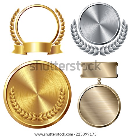 Gold Silver And Bronze Laurel Wreath And Label For Jubilee Text Stok fotoğraf © polygraphus