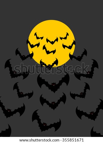 Foto stock: Halloween Bats And Moon Bunch Of Scary Animals Flies From Yell