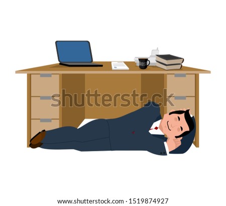 Сток-фото: Businessman Sleeping Under Table Boss Asleep Office Life Vect