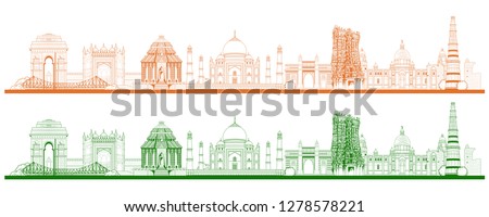 Stok fotoğraf: Famous Indian Monument And Landmark Like Taj Mahal India Gate Qutub Minar And Charminar For Happy