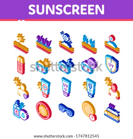 Sunscreen Isometric Elements Icons Set Vector Foto stock © pikepicture