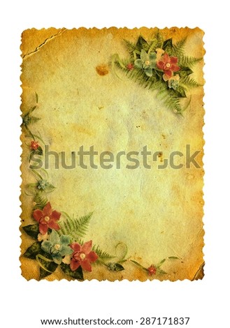 Foto stock: Grunge Carved Postcard With Orchids On The White Isolated Backgr