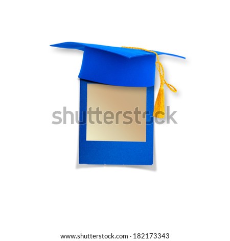 [[stock_photo]]: Mortar Board Or Graduation Cap With Blue Slide On The Background