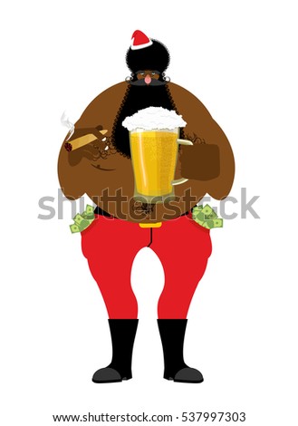 Сток-фото: Bad Black Santa With Beer And Cigar African American Santa Clau