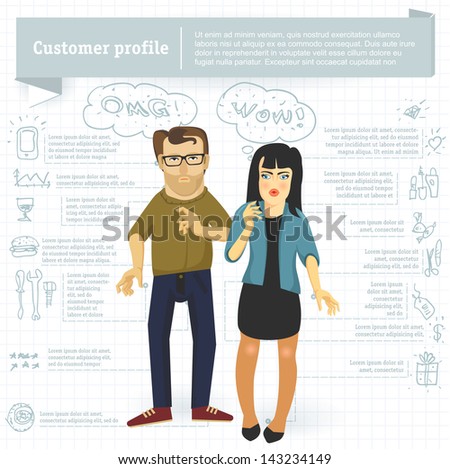 Stockfoto: Customer Profile Infographic Vector Template Men And Women With
