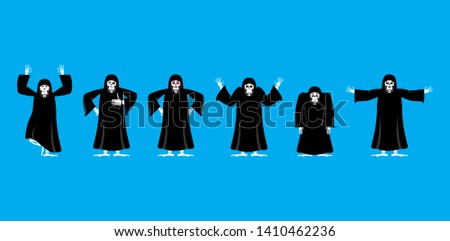 Foto d'archivio: Grim Reaper Set Poses And Motion Death Happy And Yoga Skeleton