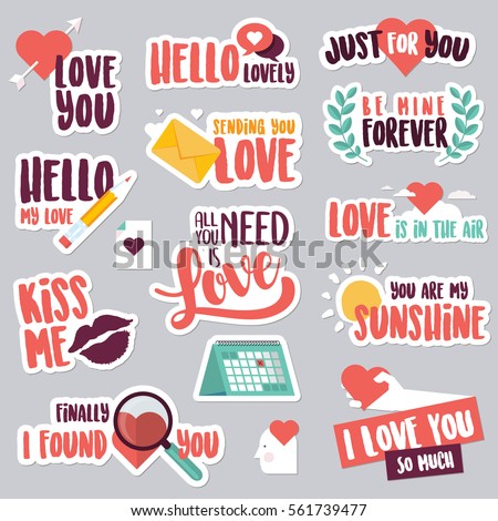Stok fotoğraf: Valentines Day Stickers Love Emoji Icons Emoticons Vector Illustration