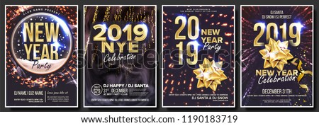 Foto stock: 2019 Party Flyer Poster Set Vector Night Club Celebration Musical Concert Banner Happy New Year