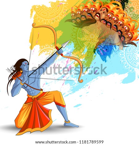 Stockfoto: Bow And Arrow Of Rama In Happy Dussehra Festival Of India Background